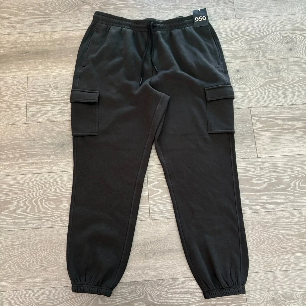 NWT DSG Mens‎ Pure Black Classic Fleece Cargo Cinch Athletic Fit Pants Size XL